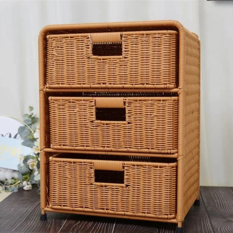 M85棕色三层加固床头柜防水防潮纯手工编织大号40*30*总高54