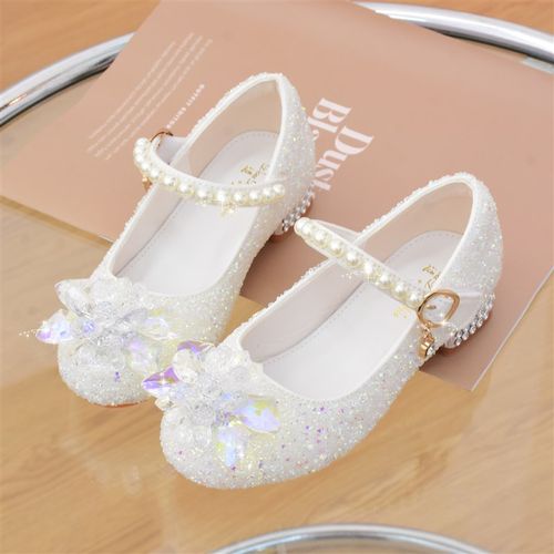 女童鞋银白色水晶鞋钢琴表演走秀礼服鞋子春秋新款儿童高跟公主鞋