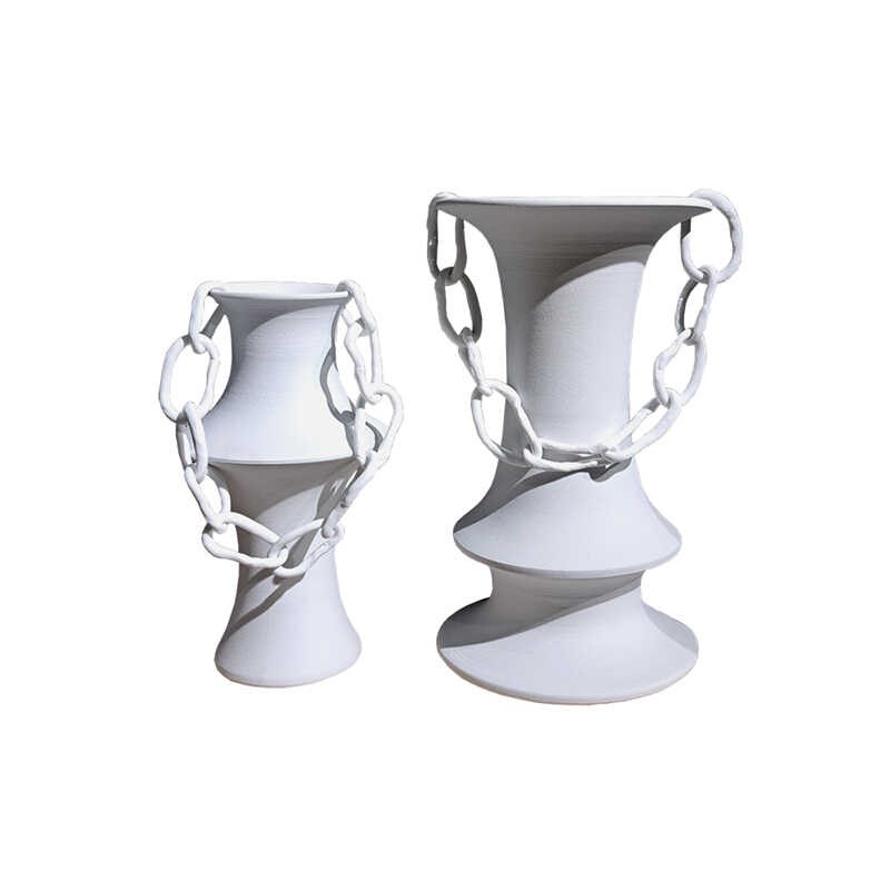 现代简约创意陶瓷链条花瓶插花器台面艺术摆件样板间民宿软装饰品