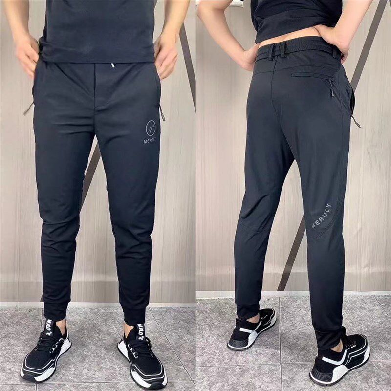 6605夏季牛奶丝冰丝男裤休闲透气束口小脚裤印花字母修身薄款速干