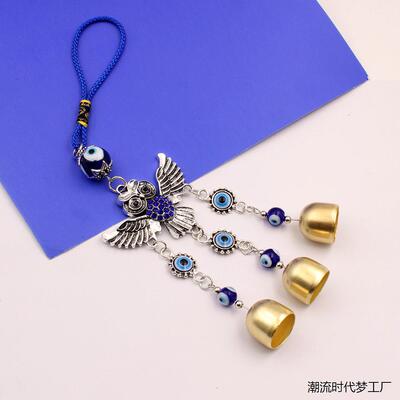 合金展翅猫头鹰蓝钻挂件