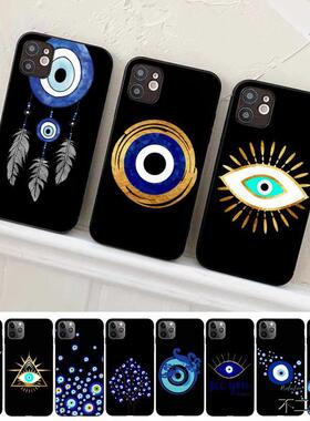 适用iPhone苹果手机壳土耳其蓝眼睛恶魔之眼黑色保护壳PhoneCover