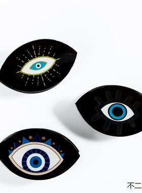 恶魔之眼Evileye发夹抓夹 黑色亚克力蓝眼睛印花盘发发饰Hairclip