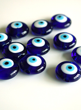 100个 恶魔之眼蓝色眼睛配件双面玻璃扁圆散珠眼睛扁珠土耳其饰品