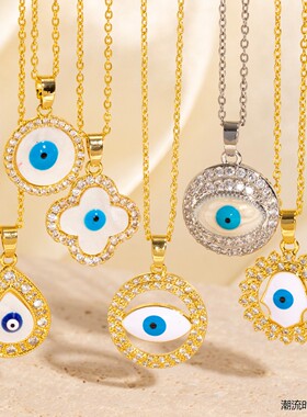 恶魔之眼睛项链女Evil Eye蓝眼睛锁骨链时尚个性不锈钢百搭吊坠