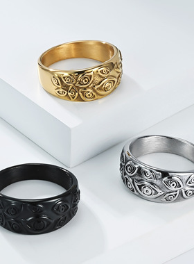 复古恶魔之眼不锈钢戒指男士