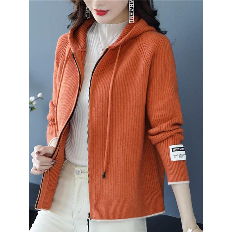 2025年秋季新款针织卫衣女秋季连帽宽松显瘦短款毛衣开衫时尚外套