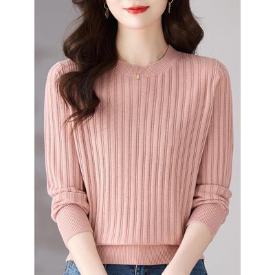 新款羊毛衫女春秋装圆领针织上衣显瘦打底衫洋气打底薄款套头毛衣