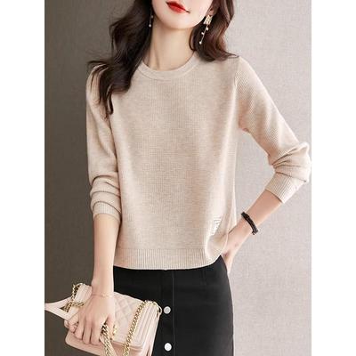 春秋长袖上衣女2025新款洋气小个子宽松短款内搭针织衫t恤打底衫