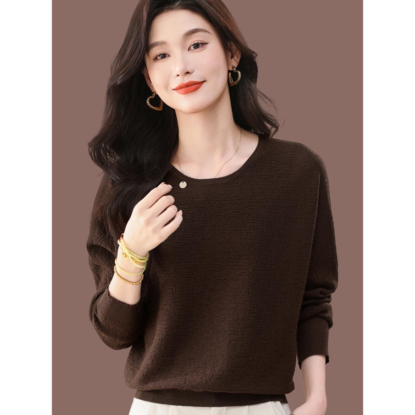 秋季长袖上衣羊毛针织衫女2025新款妈妈洋气蝙蝠衫毛衣宽松打底衫