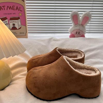 松糕厚底内增高勃肯鞋女2025新款秋冬外穿加绒棉拖鞋休闲包头半拖