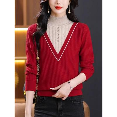 秋冬新款毛衣女士加厚半高领宽松内搭洋气上衣保暖时尚针织打底衫