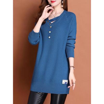中长款毛衣女士洋气遮屁股春秋2025年新款V领套头爆款针织打底衫