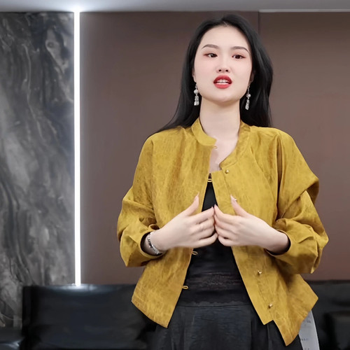 【景宸】徐淼淼春夏'绾金曳影'金缎龟非遗双面穿香云纱上衣BM2481