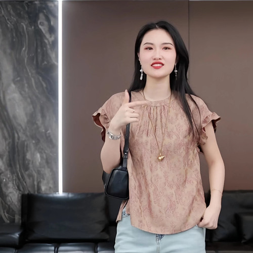 【芳沐】徐淼淼夏'心似琉璃'非遗四经绞罗双面穿红云纱上衣CV2499