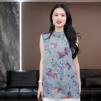 【祥岚】徐淼淼春夏'岁岁长安'国风提花缎非遗红云纱上衣CV2472