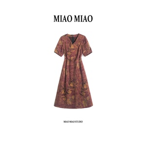 【蜜苓】徐淼淼夏栖简安闲国风非遗花萝冠乐绉红云纱连衣裙MU2972
