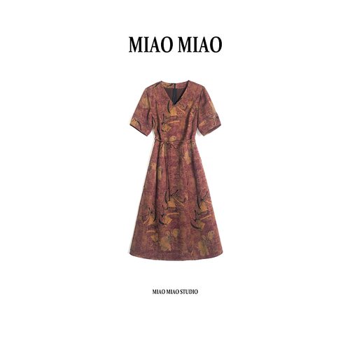 【蜜苓】徐淼淼夏栖简安闲国风非遗花萝冠乐绉红云纱连衣裙MU2972