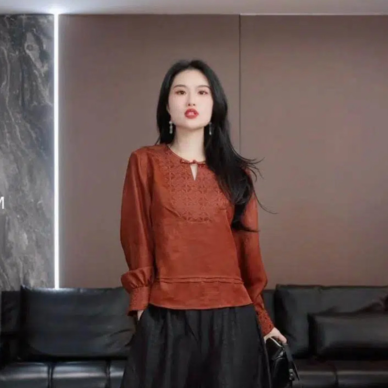 【槿染】徐淼淼春夏云舒花影国风重工提花缎非遗香云纱上衣V2331