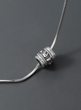 简约银色貔貅六字转运珠吊坠项链