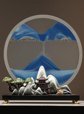 爆款大号流沙画镜面沙漏摆件假山高级感客厅乔迁玄关办公室装饰礼