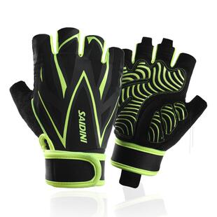 爆款骑行冰丝半指健身手套男女加长腕带手心防滑减震户外运动举重