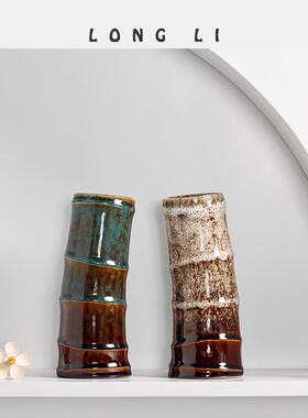 爆款隆利陶瓷花器手工窑变花釉花瓶现代干花水培家居客厅装饰工艺