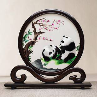 爆款苏州刺绣摆件纯手工双面绣苏绣台屏工艺品家居客厅装饰商务送