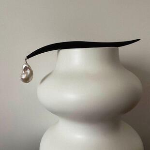 爆款天然淡水纽扣爱迪生巴洛克珍珠黑檀木制盘发发簪簪子古风木簪