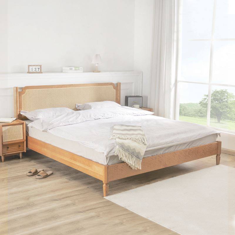 樱桃木藤编实木床北欧全实木卧室床民宿床日式复古藤艺双人床,住宅家具,实木床,淘宝优惠券,粉丝福利购,淘宝优惠卷