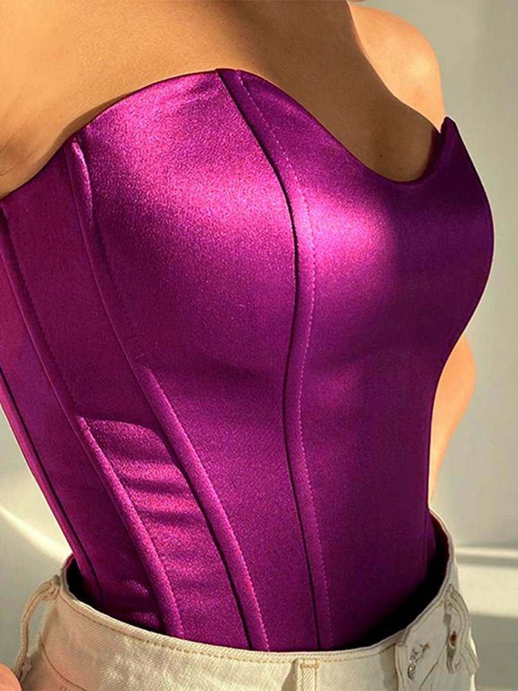 欧美v领色丁内搭束腰抹胸上衣女一字肩无肩带背心女打底鱼骨胸衣