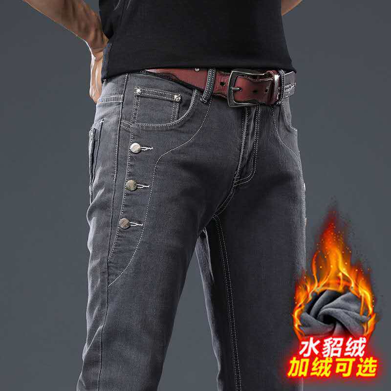 menclothes加绒加厚牛仔