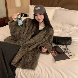高级感皮毛一体慵懒气质环保小湖羊毛毛大衣皮毛一体仿皮草冬外套