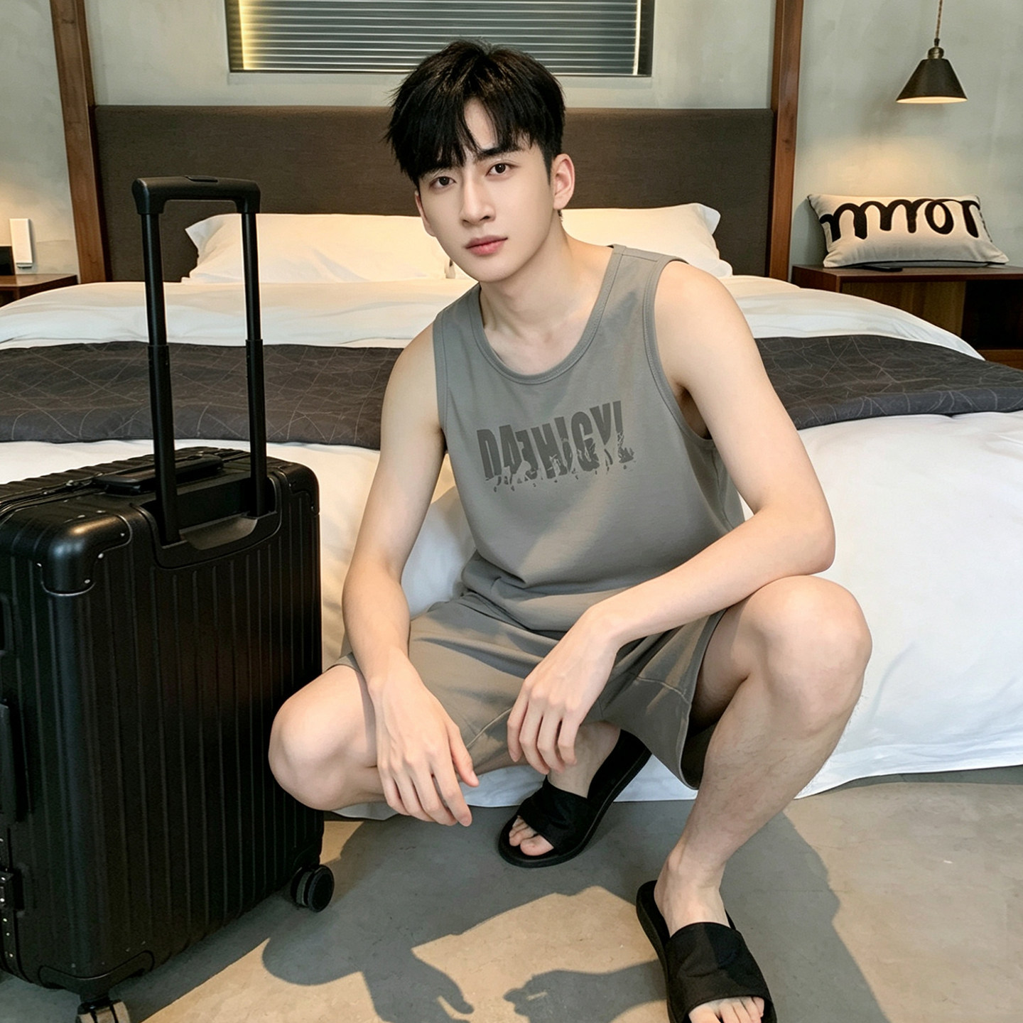 男士睡衣夏季柔软纯棉无袖坎肩青年背心短裤家居服可外穿套装2026