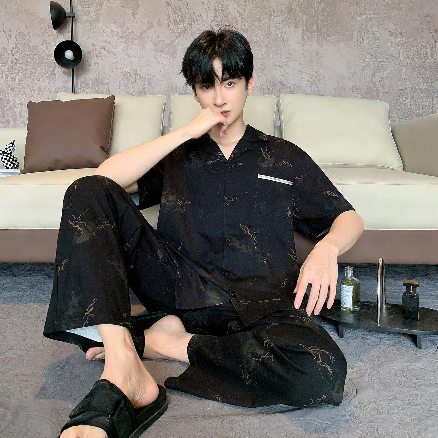 睡衣男款夏季纯棉短袖长裤2026新款春夏天男士青年家居服时尚套装