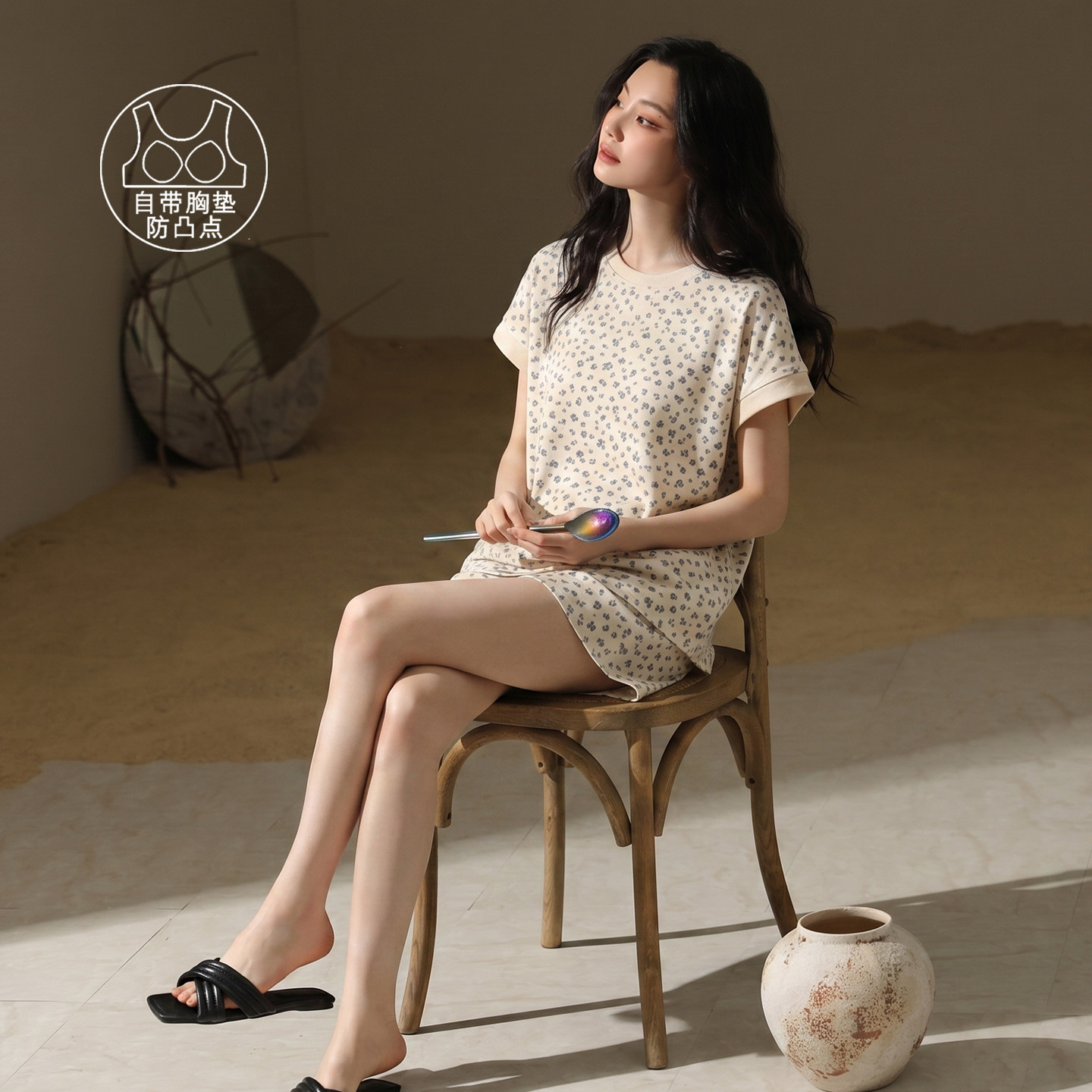带胸垫睡衣女夏季纯棉短袖短裤柔软夏天女生卡通家居服可外穿套装