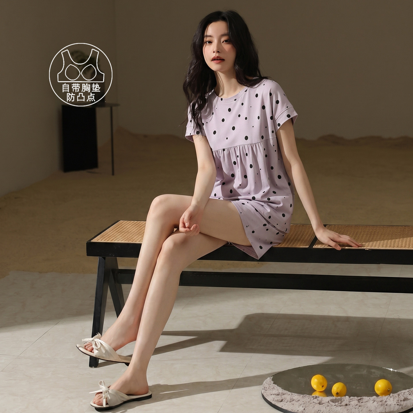 带胸垫睡衣女夏季纯棉短袖短裤夏天宽松简约风家居服夏可外穿套装