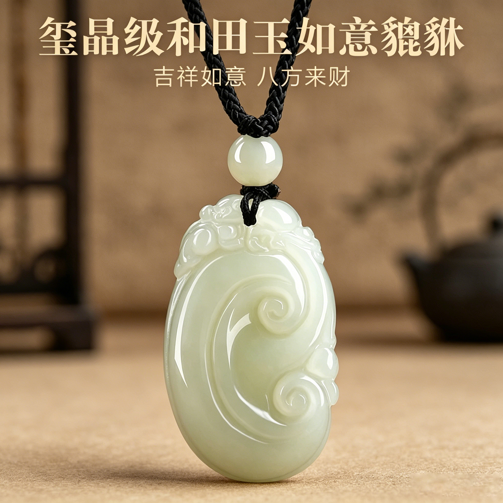 正品天然和田玉如意吊坠女本命年玉石挂件玉坠玉佩护身符项链礼物