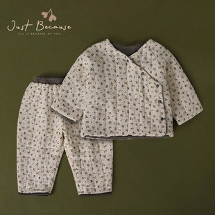 3月 秋冬外出服纯棉保暖0 刚出生婴儿衣服女宝宝碎花棉袄棉裤 套装