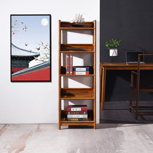 红木小书架 鸡翅木置物架实木落地多层简约超窄缝收纳架 中式茶柜