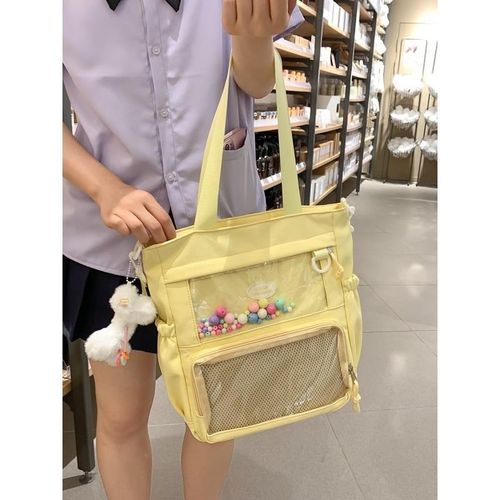 日系大容量新款痛包透明单肩包女大容量斜挎包校园学生百搭补课袋