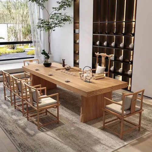 中式茶桌实木茶几客厅简约禅意泡茶桌原木色商用接待桌洽谈桌茶台