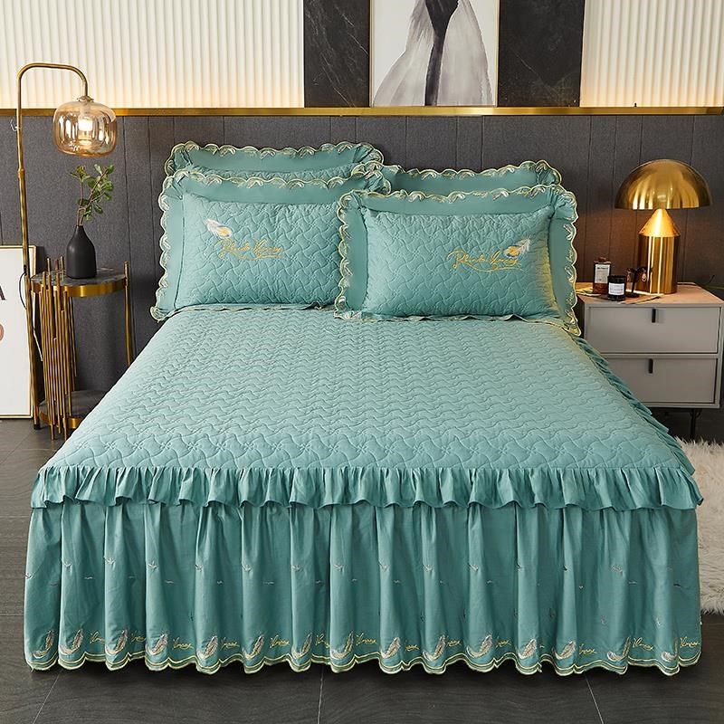 全棉床裙单件纯棉加厚n夹棉刺绣花边床罩2022年新款防滑床套防尘,床上用品,床裙,淘宝优惠券,粉丝福利购,淘宝优惠卷