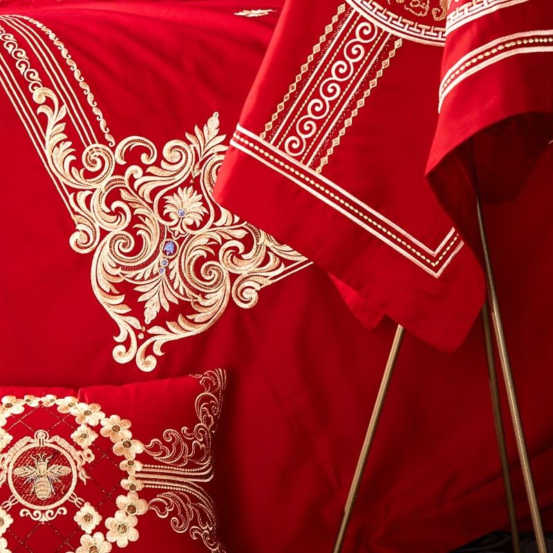 高档大气结婚婚庆四件套纯v棉全棉大红色床单被套婚房喜被床上用,床上用品,婚庆床品套件,淘宝优惠券,粉丝福利购,淘宝优惠卷