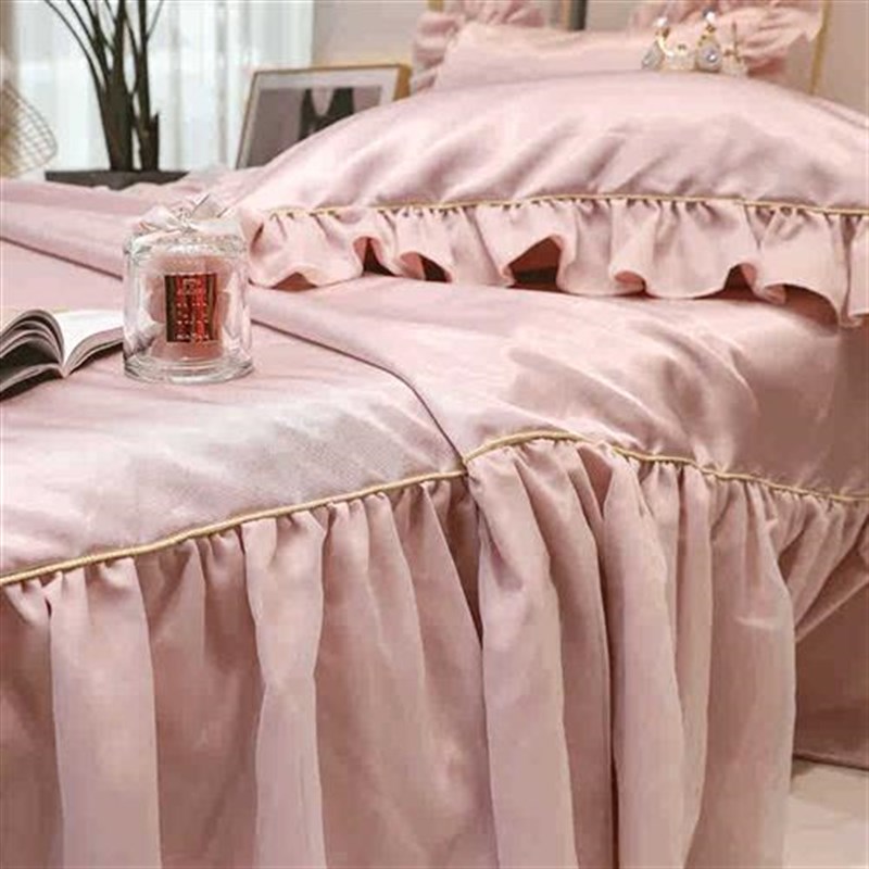 公主风冰丝凉席三件套床裙款夏季凉感床单蕾丝花边空调软席子夏天