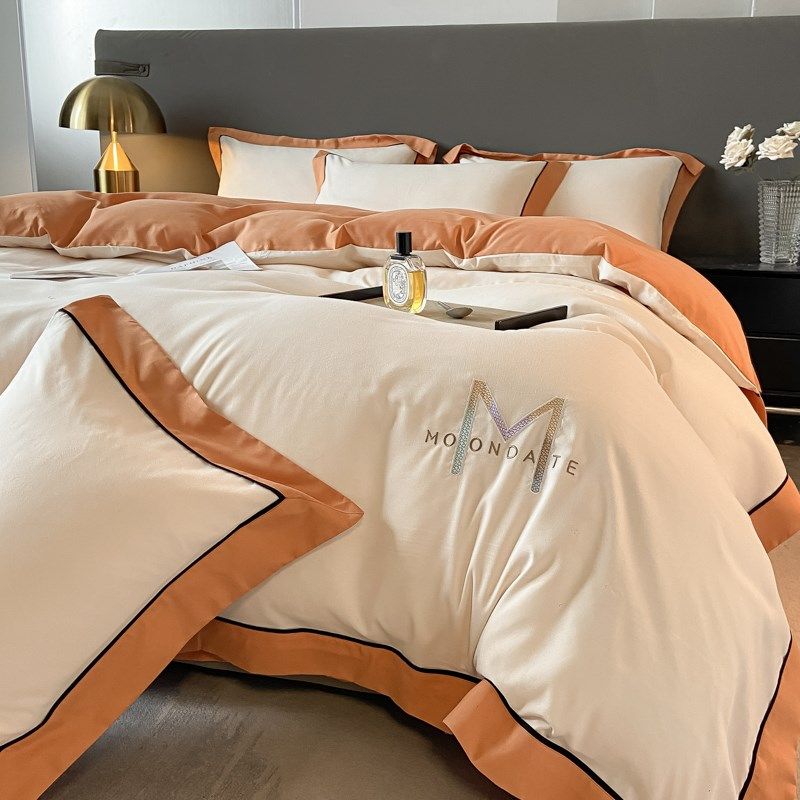 轻奢高级感120支纯棉四件套全棉裸睡刺绣被套床单1.8床笠床上用品