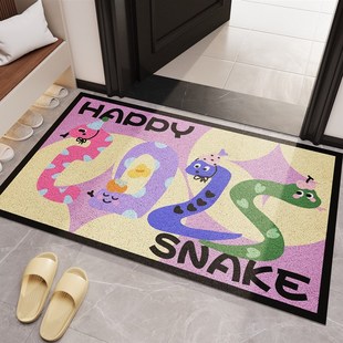 卡通蛇年入户门地垫丝圈家用门口脚垫进门防滑耐脏门垫可裁剪地毯
