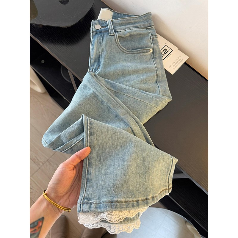 特大码女装胖mm美式复古牛仔裤女梨型身材高腰显瘦百搭直筒阔腿裤