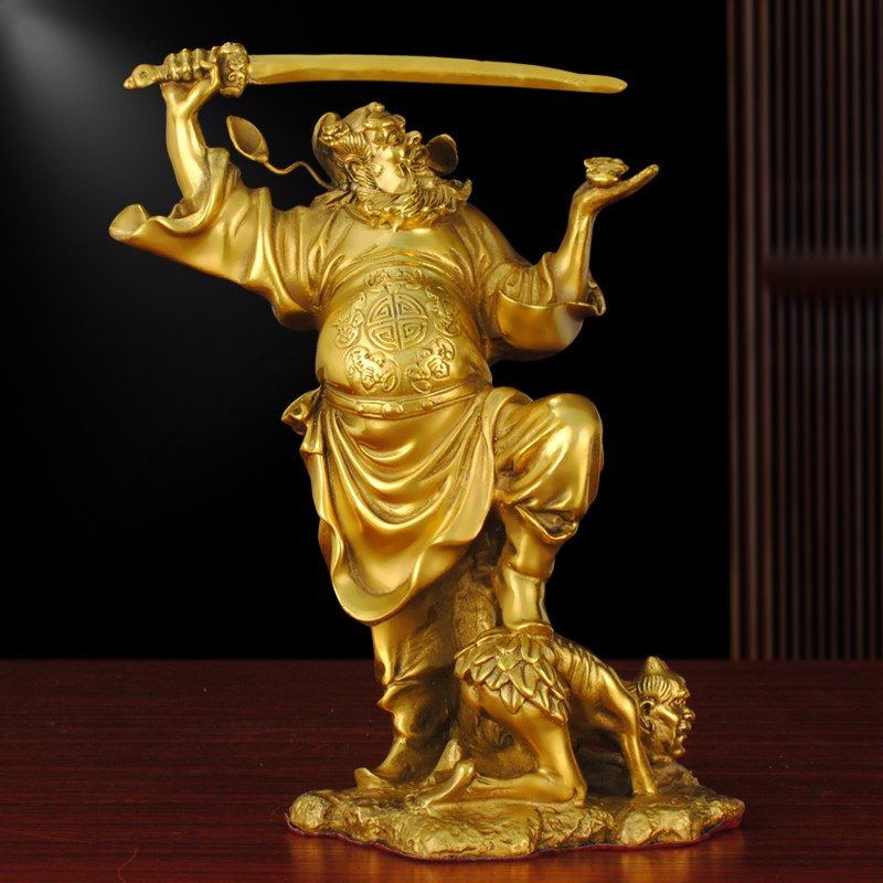 钟馗摆件纯铜持剑钟馗伏魔像天师钟馗吉祥赐福住宅安宁北方补角