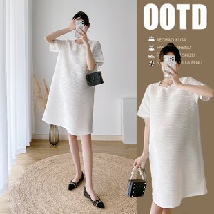 连y衣裙宽松休闲怀孕裙子夏季 水波纹提花短袖 孕妇裙潮 夏装 孕妇装